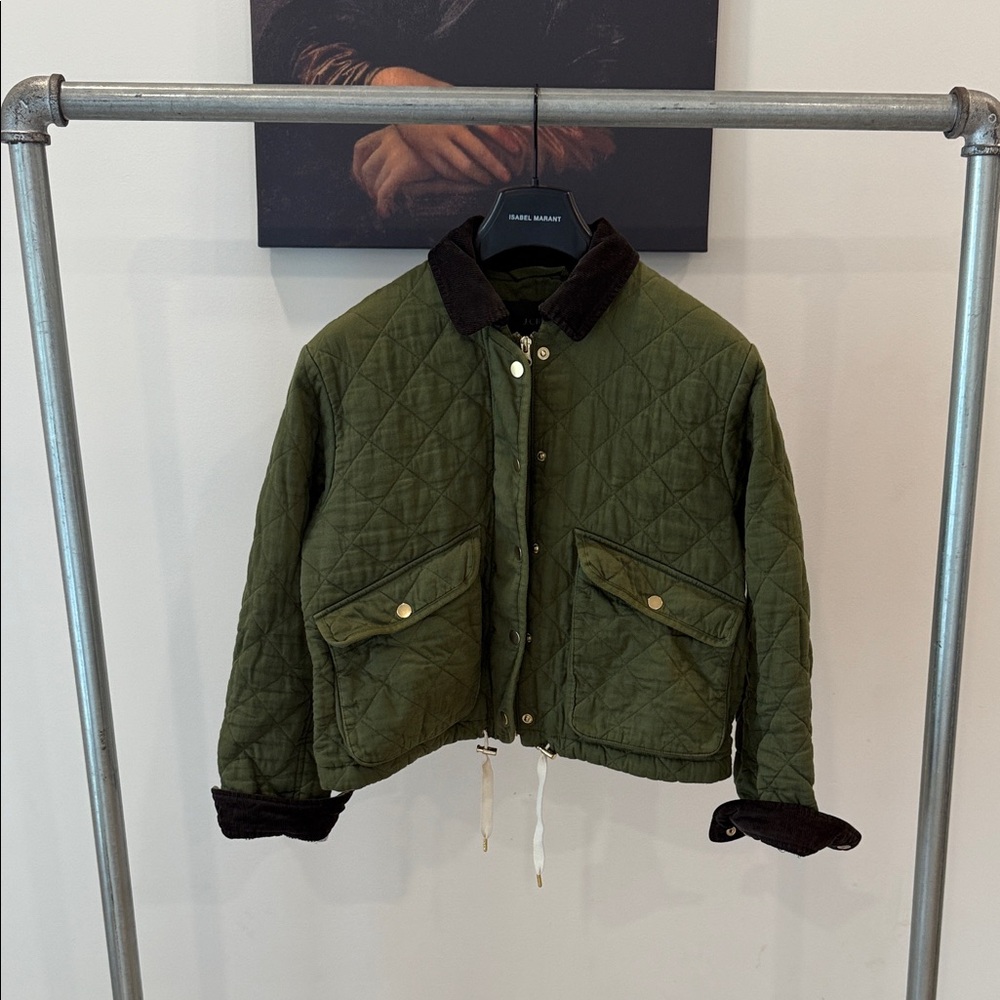 Green Quilted Jacket with Brown Accents
